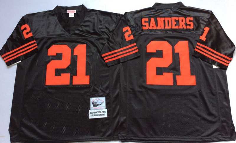 49ers 21 Deion Sanders Black M&N Throwback Jersey->nfl m&n throwback->NFL Jersey